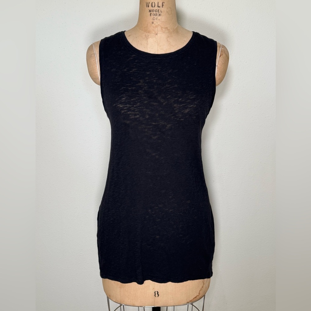 Athleta Muscle Tunic Tank Top Size M Black Crew Neck Sleeveless Burnout Knit